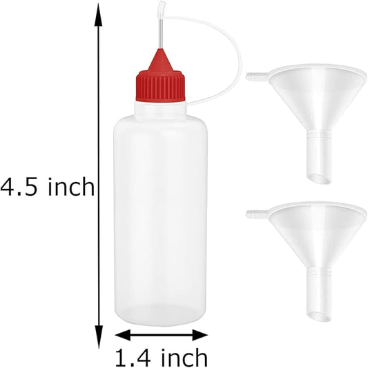 12 Pcs 2 Ounce Needle Tip Glue Bottle 60 mL Plastic Dropper Bottles Multicolor lid with 2 Pcs Mini Funnel for Small Gluing Projects, Paper Quilling DIY Craft, Acrylic Painting