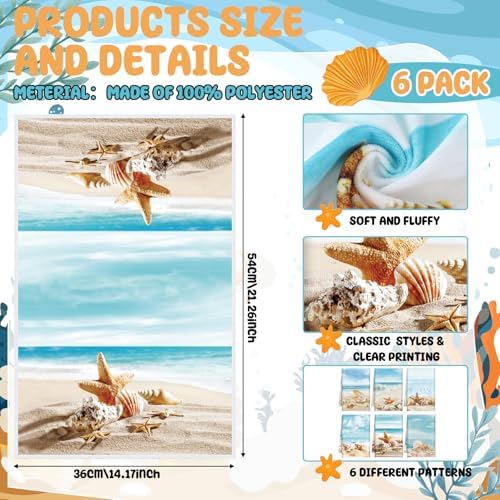 Breling 6 Pack Beach Kitchen Towels, Starfish Seashell Coastal, 14x21 Inch - Image 2