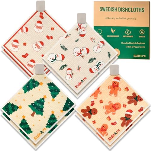 Eulnars Reusable Paper Towels, Christmas Swedish Dishcloths by Eulnars