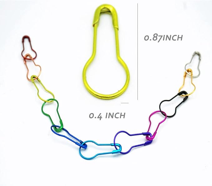 100 Pieces Safety Pins, Bulb Stitch Markers 10 Metalic Colors Assorted Metal Calabash Pins Pear Shape Knitting Pins for Crocheting Clothing Tag DIY Craft Project with Storage Box