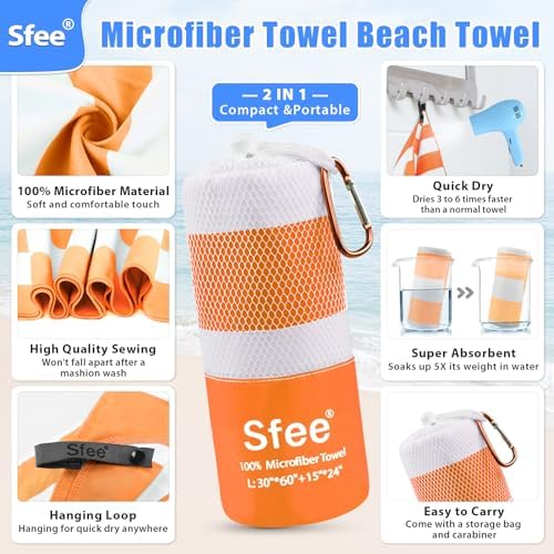 Sfee 2 in 1 Microfiber Oversized Beach Towel, Quick Dry Towel Travel Towel - Image 2
