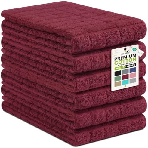 Kitinjoy Premium Cotton Check Kitchen Towels 6 Pack by Kitinjoy