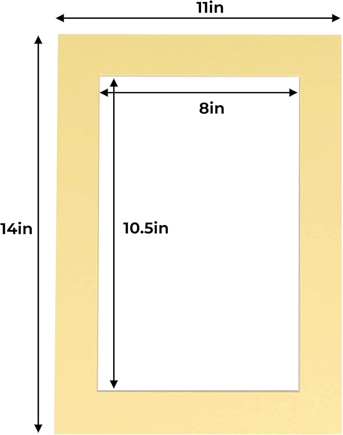 11x14 Mat for 8.5x11 Photo - Precut Soft Yellow Picture Matboard for Frames 11 x 14 Inches - Bevel Cut to Display Art 8.5 x 11 Inches - Acid Free Pack of 10 MATS with Backing Boards & Clear Bags