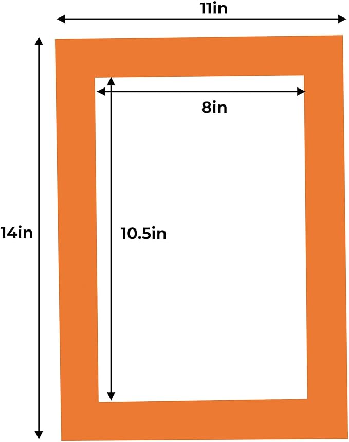 11x14 Mat for 8.5x11 Photo - Precut Orange Picture Matboard for Frames 11 x 14 Inches - Bevel Cut Matte to Display Art 8.5 x 11 Inches - Acid Free Pack of 100 MATS with Backing Boards & Clear Bags