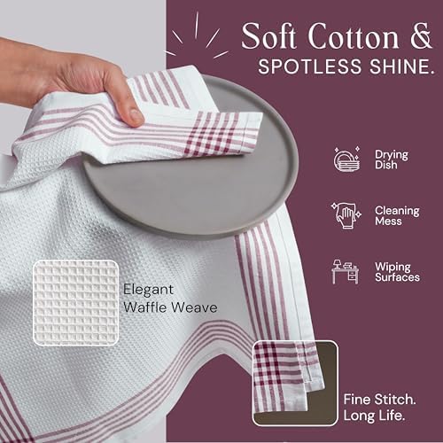 Waffle White & Burgundy Wine Dish Towels Set of 4, 100% Cotton, 16x26 inches - Image 5