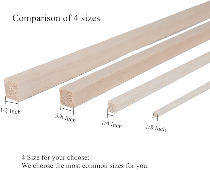 12 Pack Square Wood Dowel Rods 1/2x1/2x12 Inch Balsa Wood Sticks Natural Wood Color Unfinished Wood for Cricut Maker Make Models of House Airplane Ship Boat DIY Wooden(13x13x305mm)