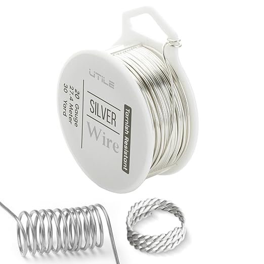 UTILE 18 20 22 24 Gauge 90 ft 99.9% Pure Soft Copper Wire for Electroculture Gardening, Jewelry Making, Crafting Wire Bendable, Plant Wire (Silver 22)