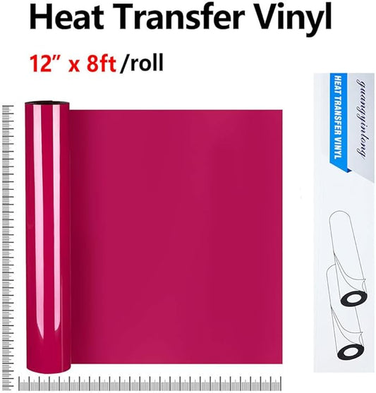 guangyintong Rose Red Heat Transfer Vinyl HTV Rolls, 12" x 8ft Rose Red Iron on Vinyl for T-Shirts Glossy Surface Rose Red HTV Vinyl for All Cutter Machines Easy to Cut & Weed for Heat Vinyl Design