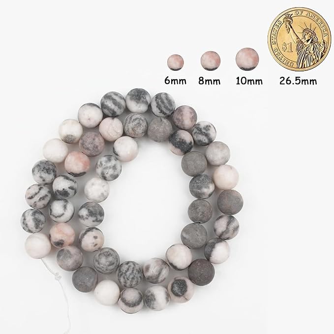 36pcs Natural Matte Pink Zebra Gemstone Beads，10mm Frosted Round Loose Stone - Image 2