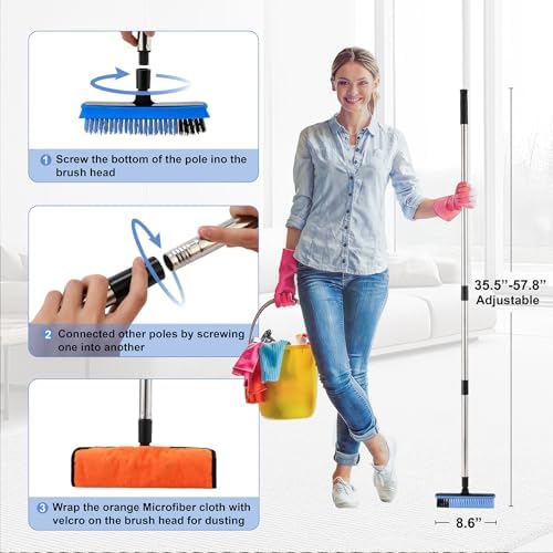 Grout Cleaner Brush with Long Handle, V-Shaped Floor Scrub Brush Swivel Grout - Image 4