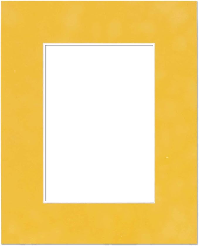 11x14 Mat Bevel Cut for 8.5x11 Photos - Acid Free Sunrise Yellow Suede Precut Matboard With Backing Board and Crystal Clear, Self Seal Mat Bag - For Pictures, Framing - 4-ply Thickness