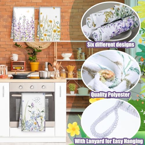 Redbaker 6 Pcs Wildflower Kitchen Towels Floral Butterfly Dish Cloth Set - Image 3
