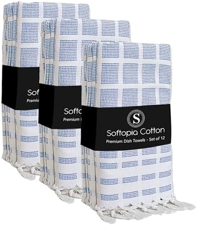 Matrix Dobby Kitchen Towels 12 Pack, 100% Cotton, 16x26 Inches, Handmade by SoftopiaCotton