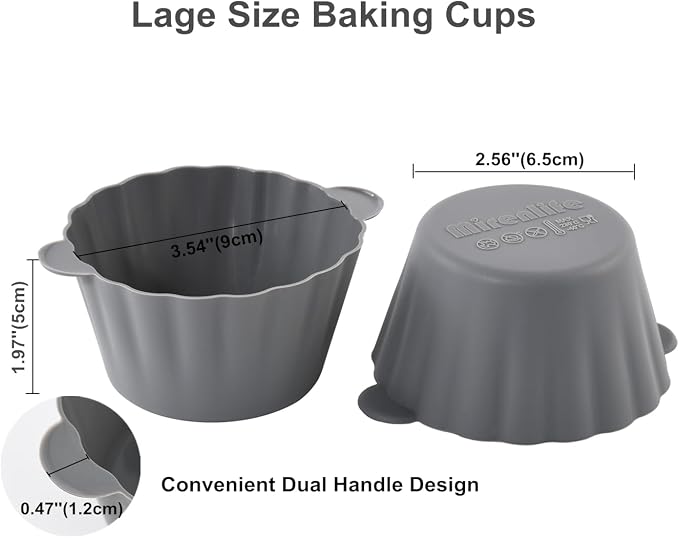 12 Pack Reusable Non-stick Large Silicone Baking Cups, 3.54 Inch Jumbo Silicone - Image 3