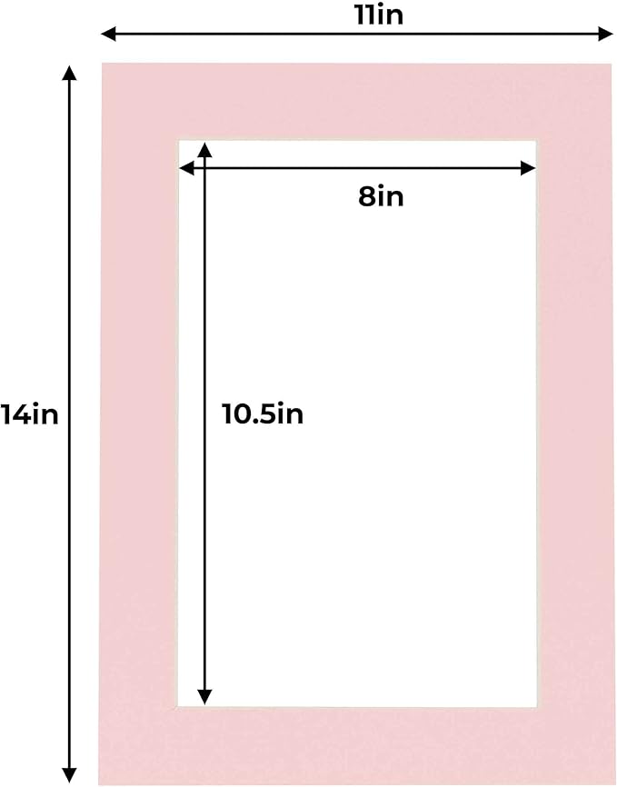 11x14 Mat for 8.5x11 Photo - Precut Soft Pink Picture Matboard for Frames 11 x 14 Inches - Bevel Cut Matte to Display Art 8.5 x 11 Inches - Acid Free Pack of 10 MATS with Backing Boards & Clear Bags