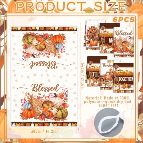 Redbaker 6 Pcs Thanksgiving Kitchen Towels, Turkey Pumpkin Funny Dish Towel - Image 2