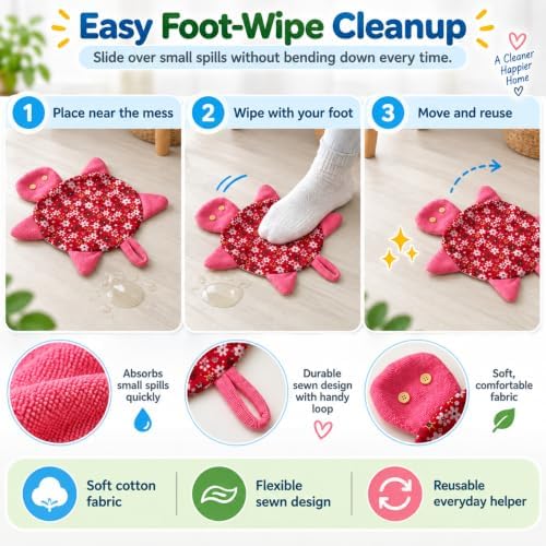 Floor Turtle Foot Mop, Washable Spill Towels, 2 Pack - Image 3