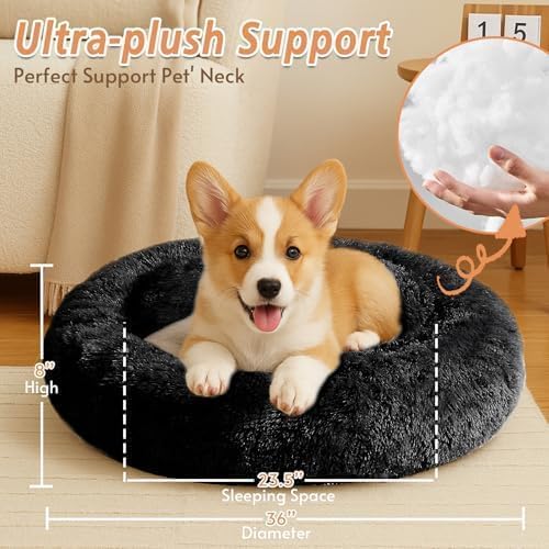 JOLLYVOGUE Calming Dog Bed Large Size Dog, Anti-Anxiety Donut Large Pet Bed - Image 5