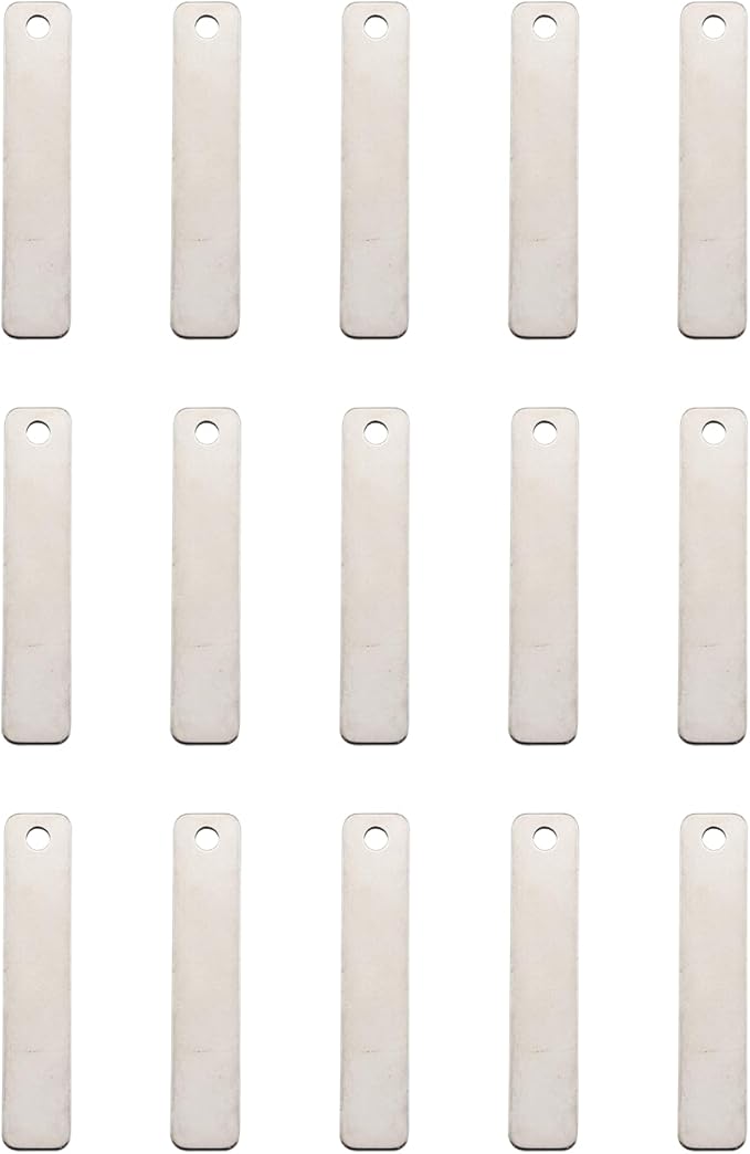 15PCS Metal Engraving Plate Stainless Steel Blank Stamping Rectangle Label 8th DIY Stamping Stamping Military Pendant Long Strip Tag