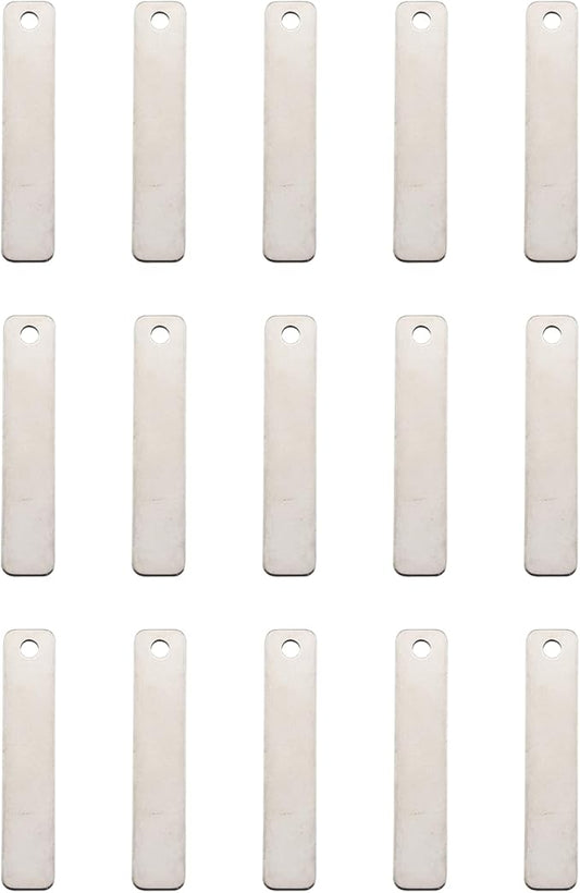 15PCS Metal Engraving Plate Stainless Steel Blank Stamping Rectangle Label 8th DIY Stamping Stamping Military Pendant Long Strip Tag