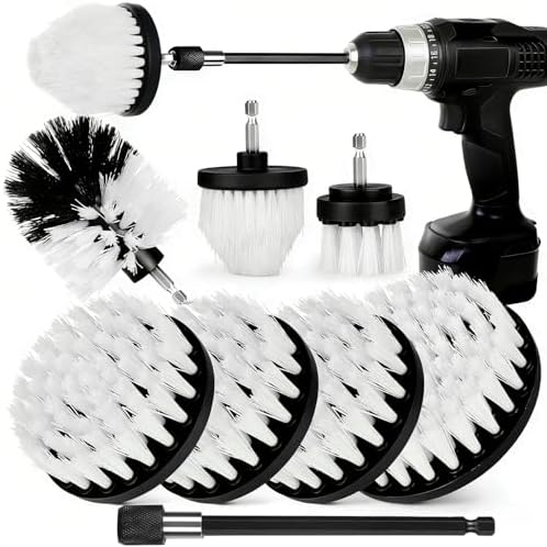 8 Pack Drill Brush Attachment Set, 1/4in Power Scrubber Brush + Extend Long Rod by Tialero