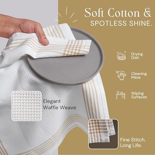 Waffle White & Beige Kitchen Dish Towels 4 Pack, 100% Cotton, 16x26 inches - Image 4
