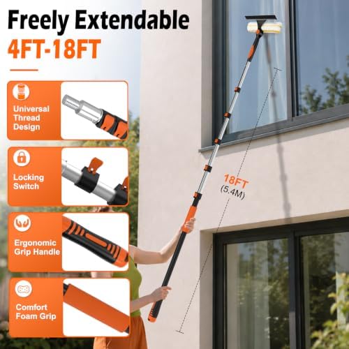 2-in-1 Window Squeegee, 18FT Window Cleaner Tool - Image 3