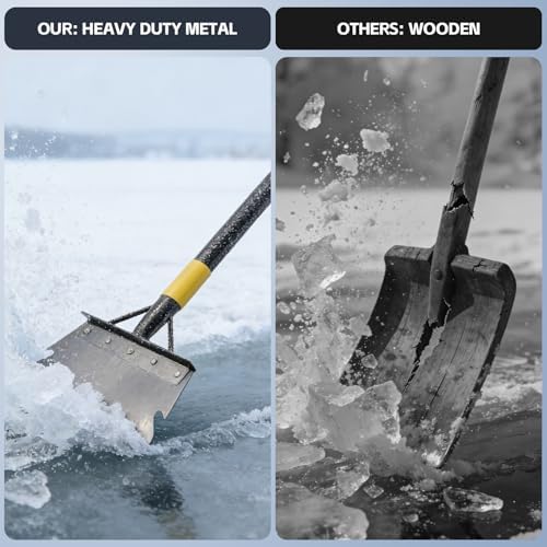 Flat Shovel for Landscaping, Heavy Duty Floor Scraper Long Handle 63", Ice - Image 4