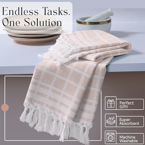Matrix Dobby Kitchen Towels 12 Pack 100% Cotton, Handmade Knotted Tassel Dish - Image 2
