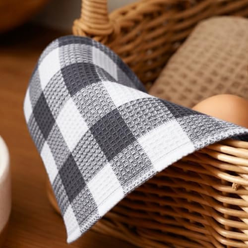 Waffle Weave Plaid Dish Cloth, Dish Cloth 12x12"S/6 - Image 5