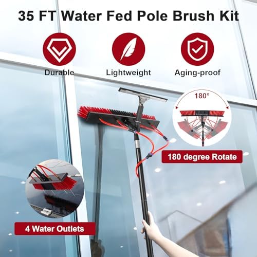 35ft Long Reach Solar Panel Cleaning Brush & Squeegee Kit, Aluminum Extendable - Image 3