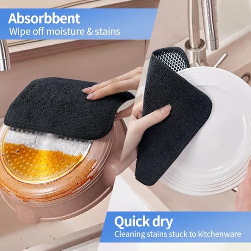 KinHwa Dish Cloths with Scrub Side, Microfiber Dish Rags Kitchen Washcloths - Image 3