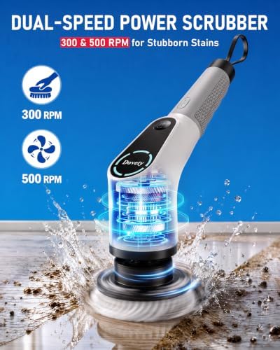 Dovety Electric Spin Scrubber, Extendable Handle, 8 Brush Heads-WH - Image 2