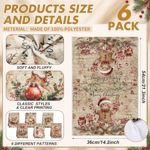 Breling 6 Pack Christmas Kitchen Towels Vintage Santa Reindeer 14x21 in - Image 2