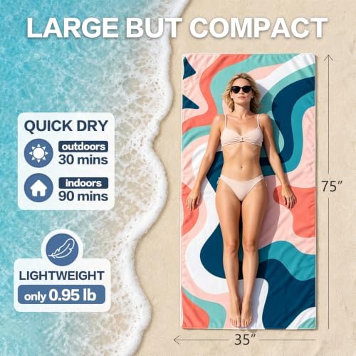 Beach Towel Backpack, 74.8" x 35" Extra Large Microfiber Beach Towel - Image 2