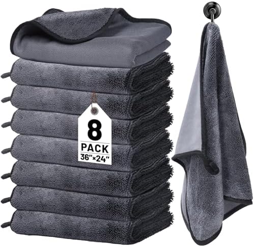 8 Pack Microfiber Car Towels, 600 GSM by UZLUbuywithconfidence
