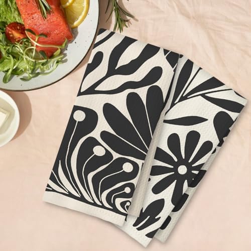 Abstract Boho Neutral Floral Kitchen Towels Set of 2, 70s Retro Groovy Beige - Image 4