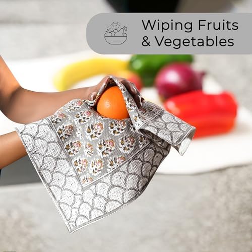CPC Labra Grey Hand Block Print Waffle Kitchen Towel Set of 3-16 x 28 Inch - Image 6