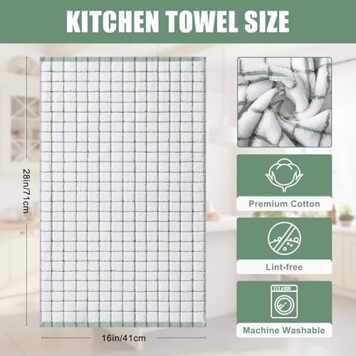 Homaxy Premium Kitchen Towels, Check Design, Grass Green - Image 3