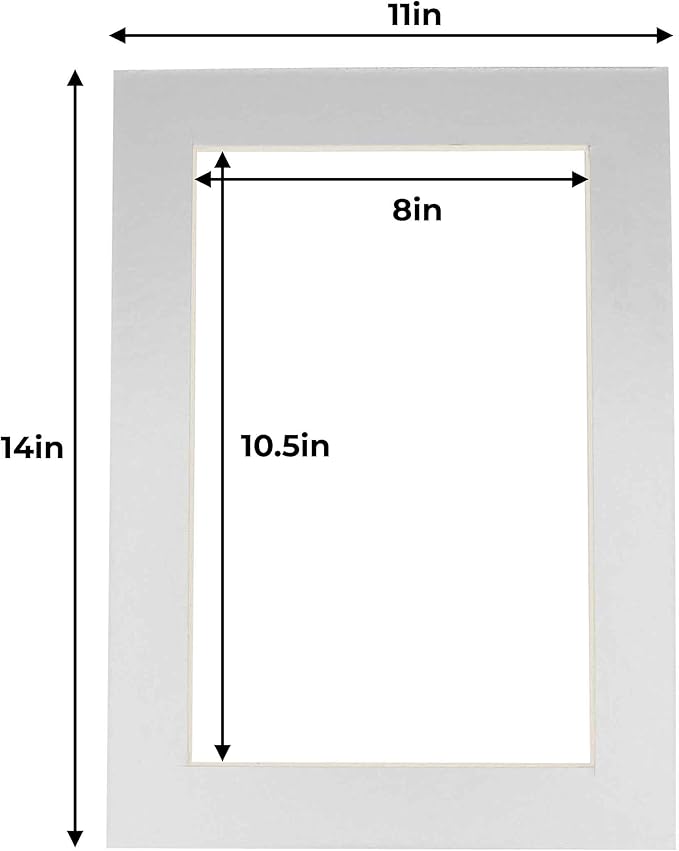 11x14 Mat for 8.5x11 Photo - Precut Metallic Silver Picture Matboard for Frames Measuring 11 x 14 Inches - Bevel Cut Matte to Display Art Measuring 8.5 x 11 Inches - Acid Free Pack of TEN MATS