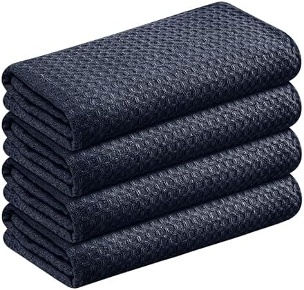 Navy Waffle Kitchen Dish Towels, 100% Cotton, Quick Dry, Super Absorbent by SoftopiaCotton