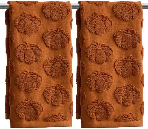 Fall Hand Towels 13.7x29.5 inch Set of 2 Autumn Thanksgiving 3D Rust Pumpkin by Unknown