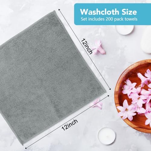 Orighty Washcloths Bulk, 200 Pack Microfiber Face Towels, 12x12 Inch Grey - Image 4