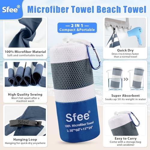 Sfee 4 Pack Microfiber Travel Towel, Beach Towel Quick Dry Towel Camping Towel - Image 3