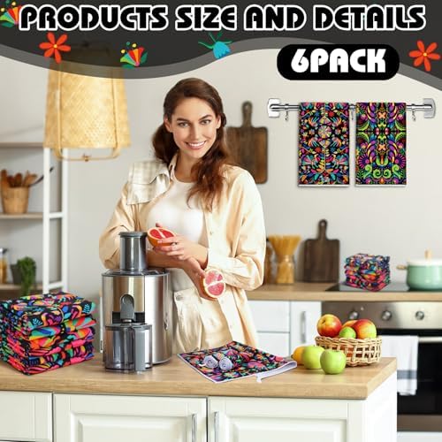 Breling 6 Pack Mexican Kitchen Towels Colorful Floral, 14x21 Inch - Image 5