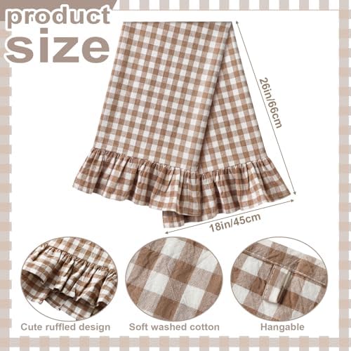 HunnmingRe 2 Pcs Taupe Gingham Kitchen Towels Cotton Ruffled - Image 2