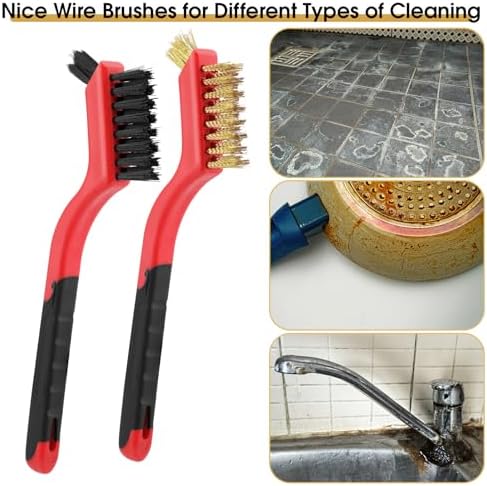 Wire Brush for Cleaning, Small Brass Steel Nylon Brush, Metal Rust Remover - Image 4