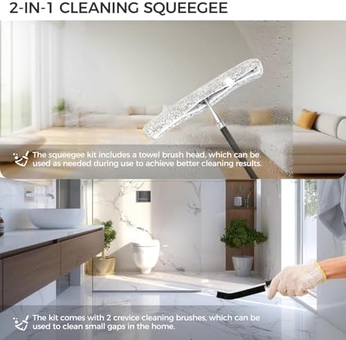 17“- 60" Extendable Long Handle 2-in-1 Window Squeegee Silver - Image 6