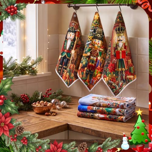 Redbaker 6 Pcs Christmas Kitchen Towels, Nutcracker Funny Dish Towel, Xmas - Image 4