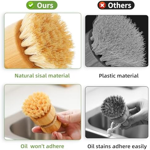 SUBEKYU Bamboo Dish Scrub Brush, Produce Brush, 2 Pack - Image 3
